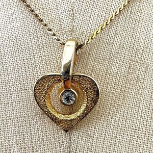 Vintage Biagi Gold tone heart rhinestone pendant necklace